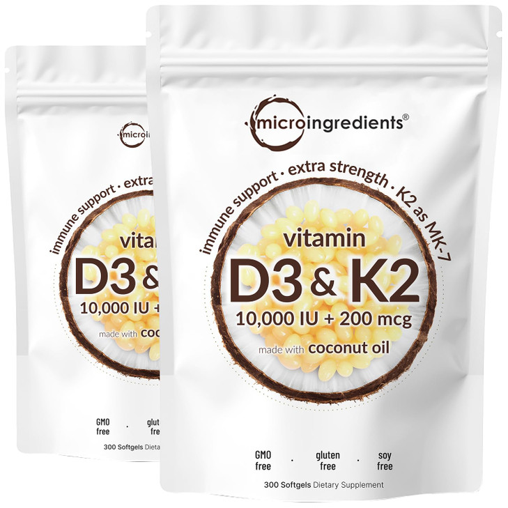 Micro Ingredients Vitamin D3 10,000 IU + K2 MK-7 200 mcg, 600 Softgels