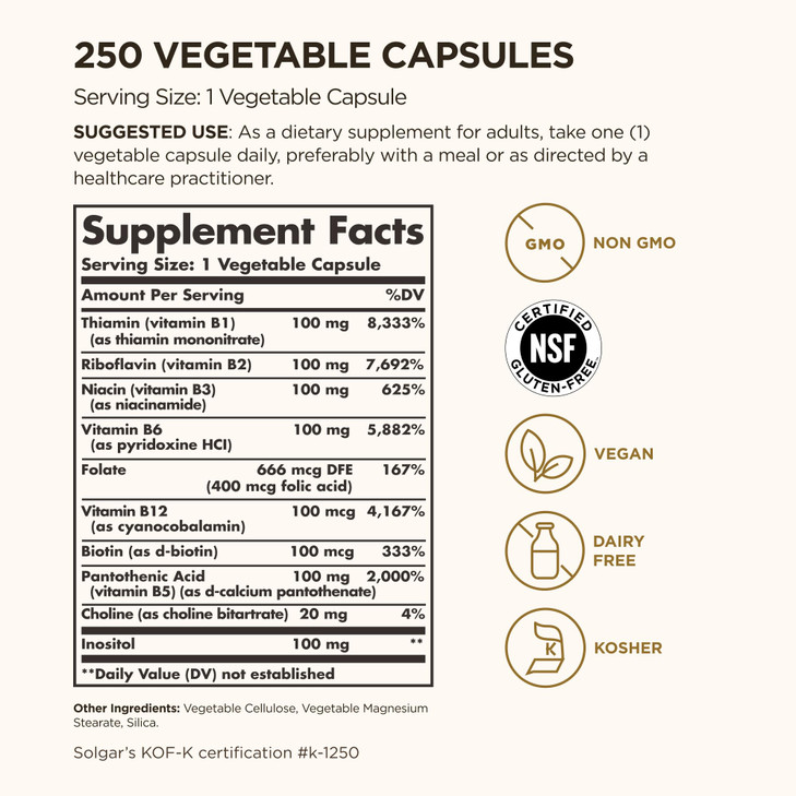 Solgar B-Complex "100", 250 Vegetable Capsules