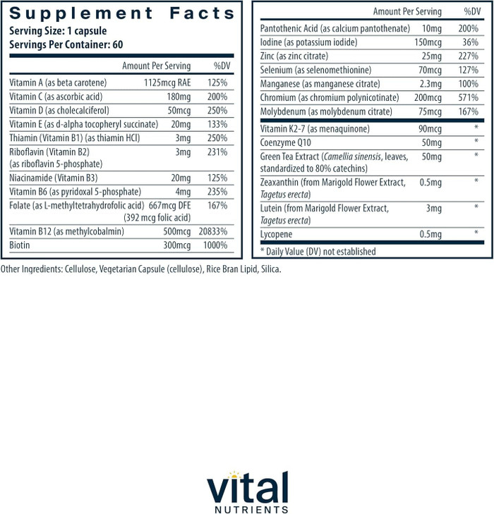 Vital Nutrients Once Daily Multivitamin - Vegan Multi for Women & Men