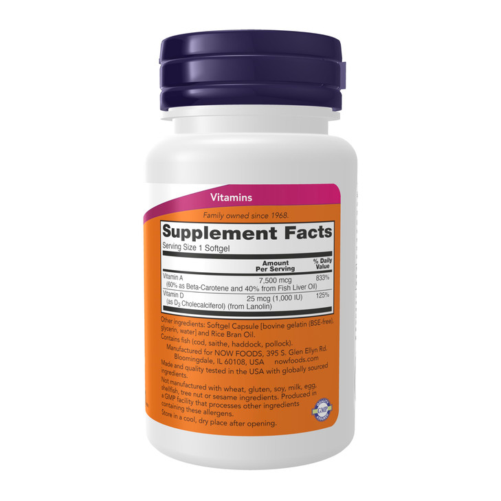 NOW Foods Supplements, Vitamin A & D3 25,000/1,000 IU, Eye Health*, Essential Nutrition, 100 Softgels
