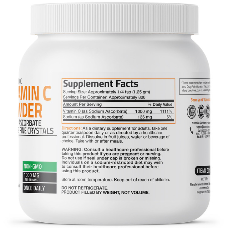 Bronson Non Acidic Vitamin C Powder Sodium Ascorbate Non GMO Soluble Fine
