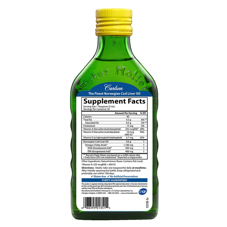 Carlson - Cod Liver Oil, 1100 mg Omega-3s,