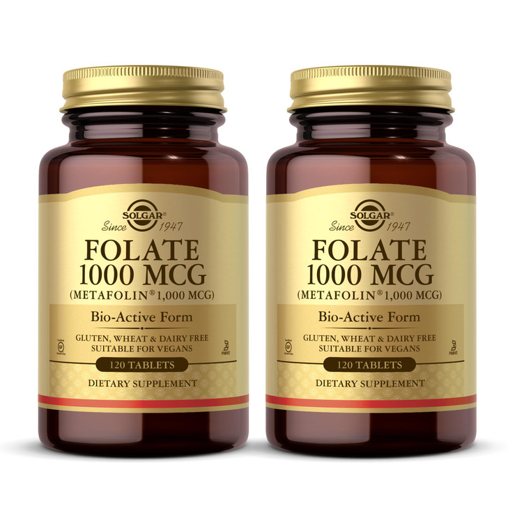 Solgar Folate 1000 mcg - 120 Tablets, 2 Pack - 1000 mcg Bio-Active Metafolin