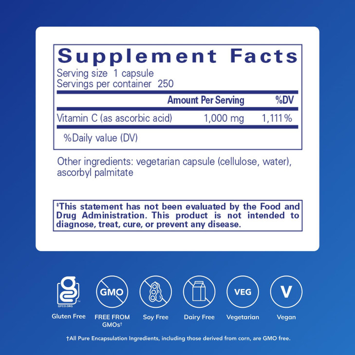 Pure Encapsulations Ascorbic Acid Capsules - 1,000 mg Vitamin C