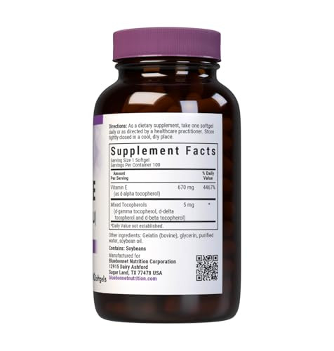 Bluebonnet Vitamin E 1000 IU Mixed Softgels, 100 Count