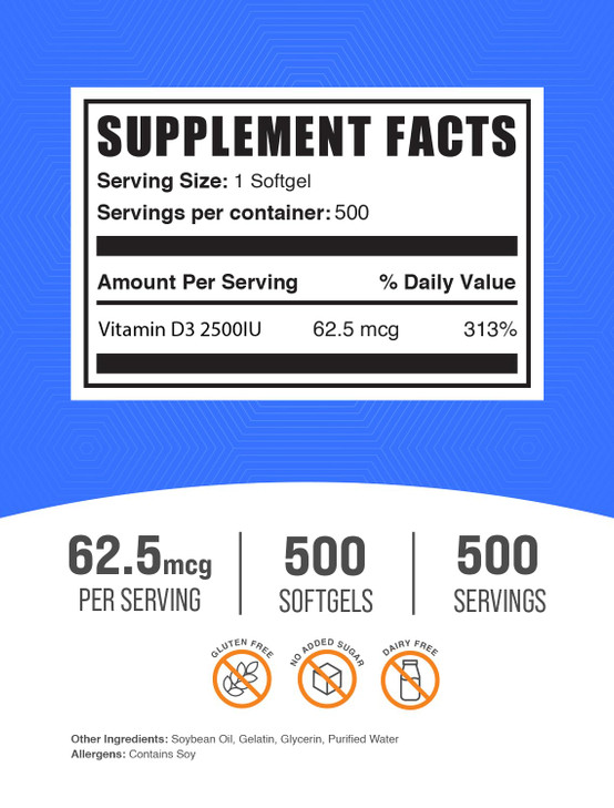 BulkSupplements.com Vitamin D3 2500IU Softgels