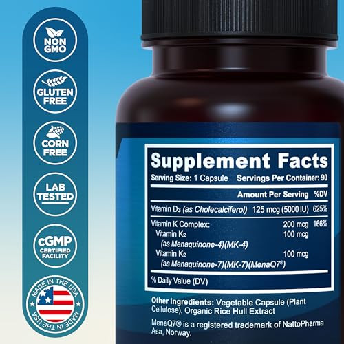 MyoActivo Vitamin D3 K2 Supplement 5000 IU & 200 mcg