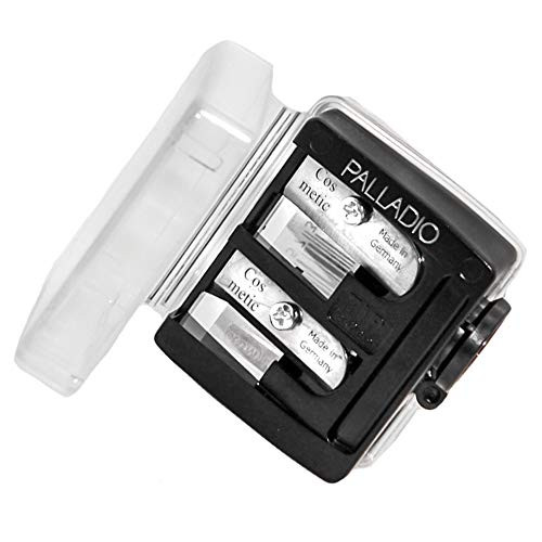 Palladio Double Barrel 3 in 1 Cosmetic Pencil Sharpener with Cover, Stainless Steel Blade, Size Adjuster, Essential for Small and Extra Large Lip Lin