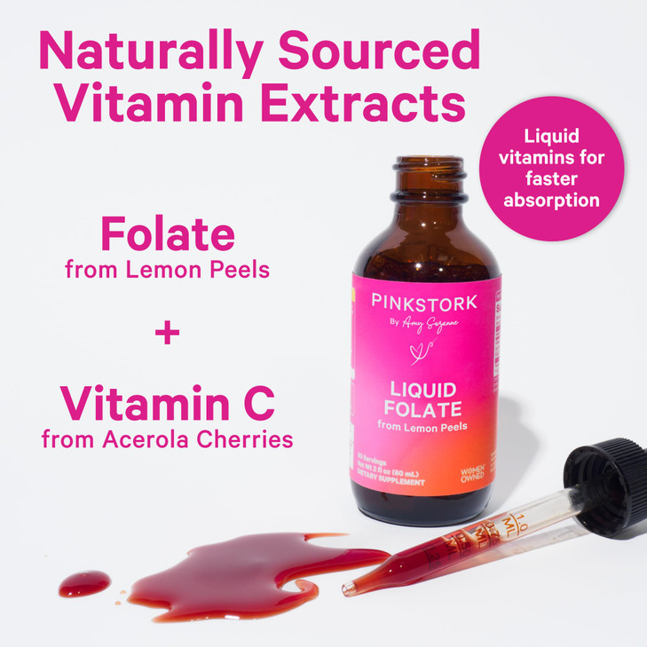 Pink Stork Liquid Folate Drops - 5-MTHF Methylfolate B9 Vitamin