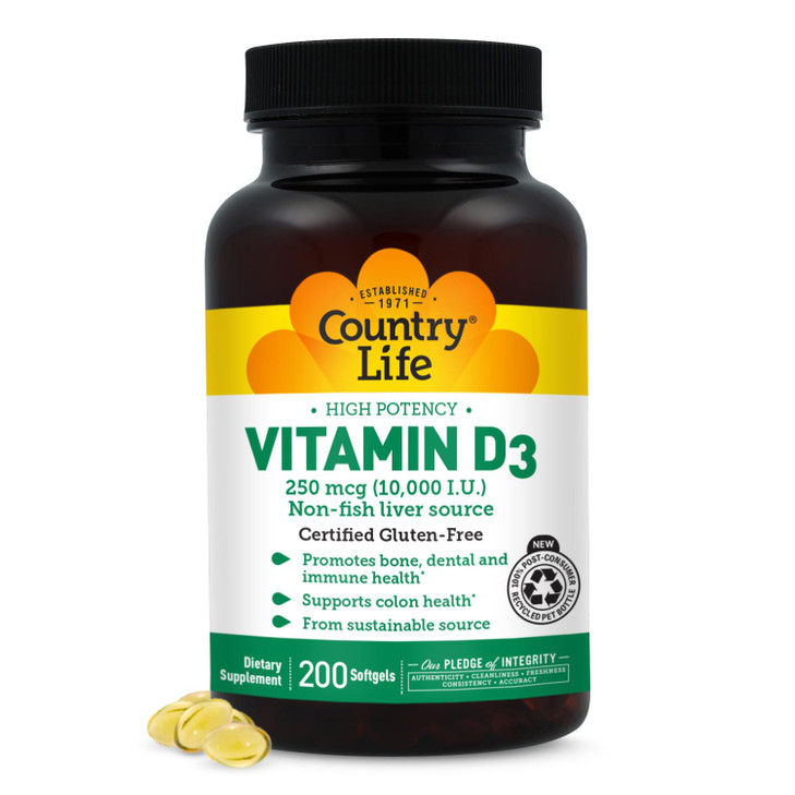 Country Life Vitamin D3 10,000 IU - High Potency Non-Fish Source