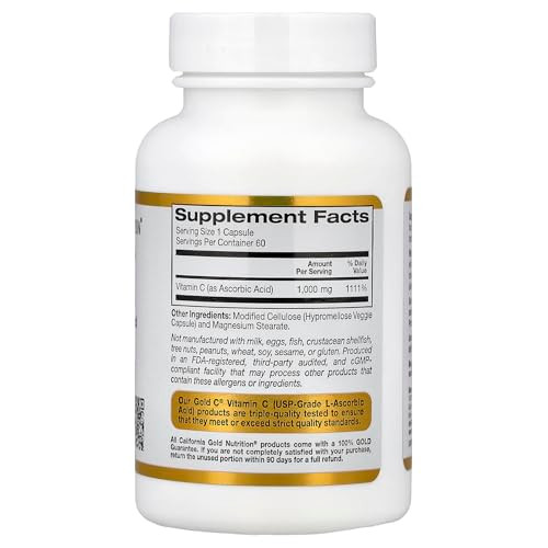 California Gold Nutrition C, Vitamin C, 1000 mg Veggie Capsules, 60 Count