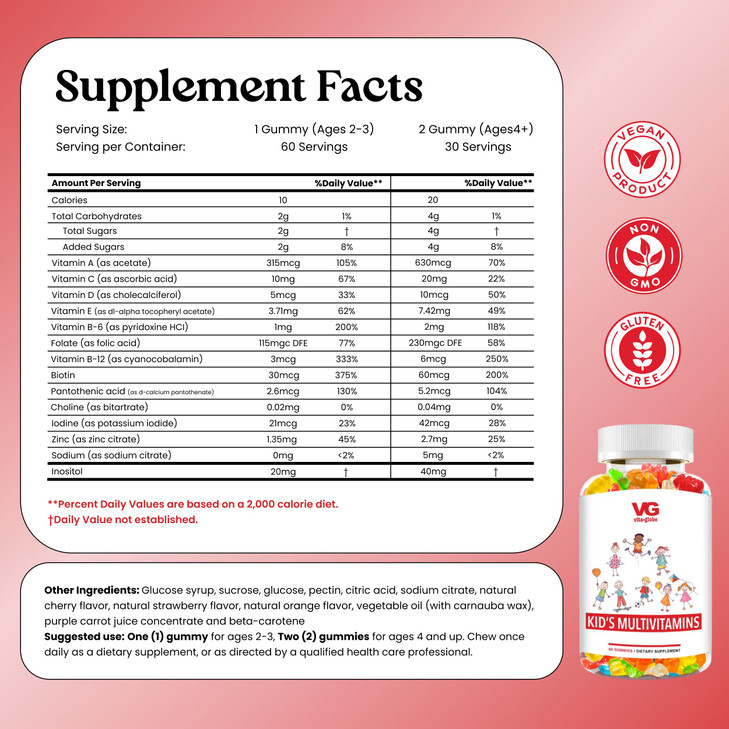 VITA GLOBE Kids Multivitamin Gummies - with Elderberry, Vitamin C & Zinc