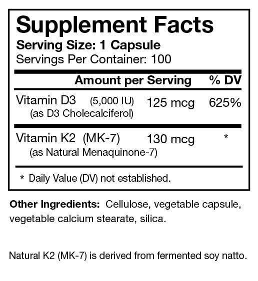 Bio-Design Vitamin D3 5000i Plus 130 mcg Natural K2 (MK-7)