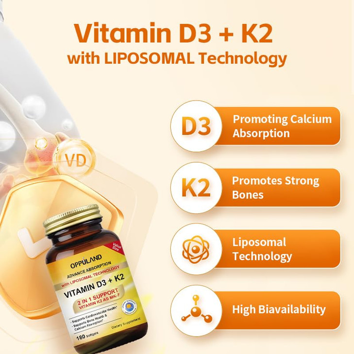 oppuland Vitamin D3 + K2 5000 IU - Liposomal Technology for Enhanced Absorption