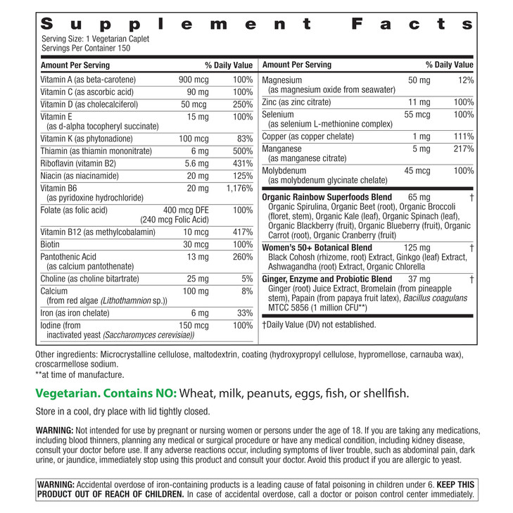 Rainbow Light Multivitamin for Women 50+, Vitamin C, D & Zinc, Probiotics