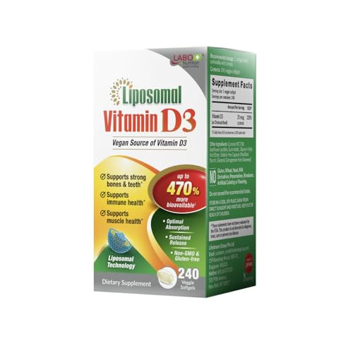 LABO Nutrition Liposomal Vitamin D3, High Potency Vegan-Sourced for Optimal