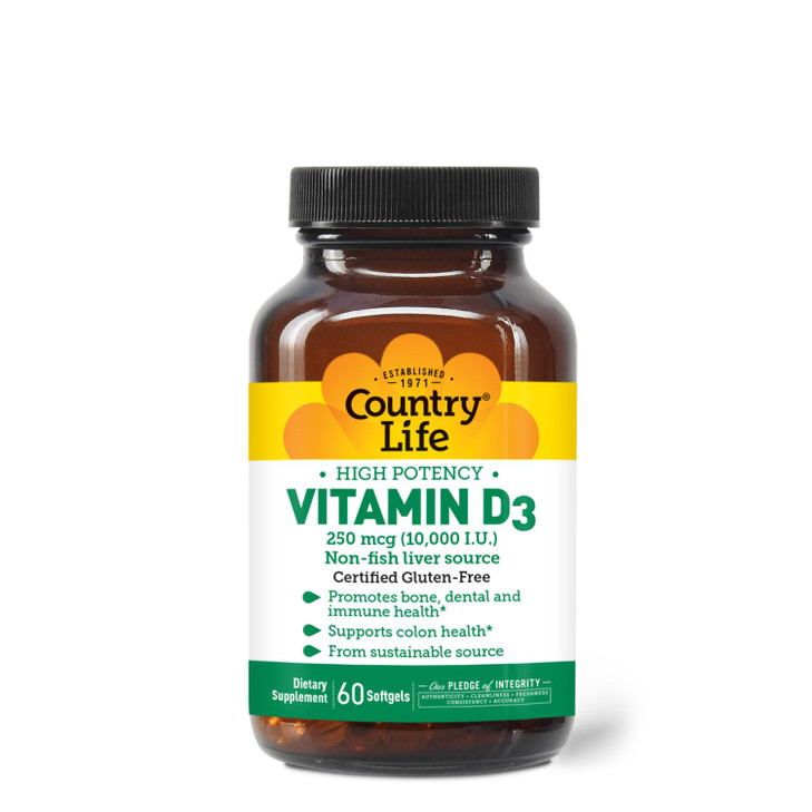 Country Life Vitamin D3 10,000 IU - High Potency, Non-Fish Source