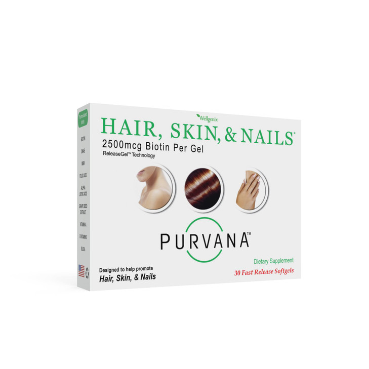 Wellgenix Purvana Hair, Skin, and Nails Vitamin Softgels for High Absorption