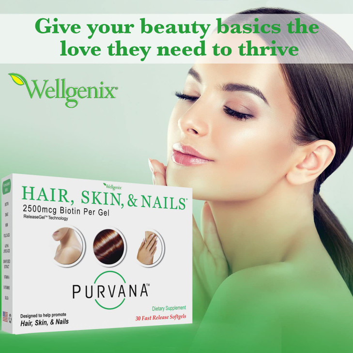 Wellgenix Purvana Hair, Skin, and Nails Vitamin Softgels for High Absorption