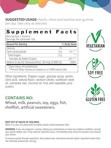 Rainbow Light Vitamin D3 Gummies 2000 IU - 120 Count