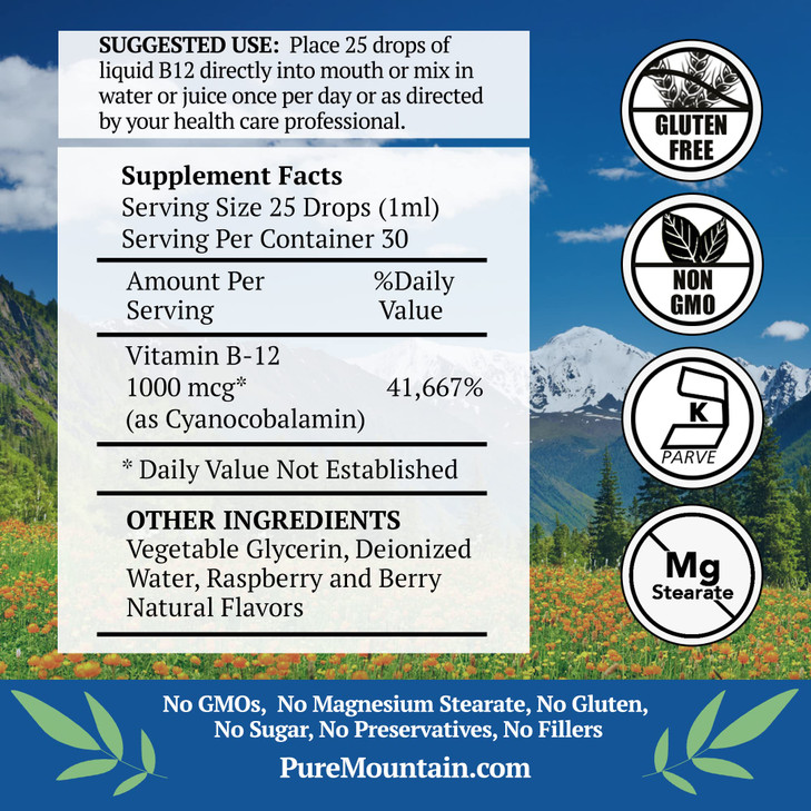 Pure Mountain Botanicals B12 Vitamin 1000 mcg
