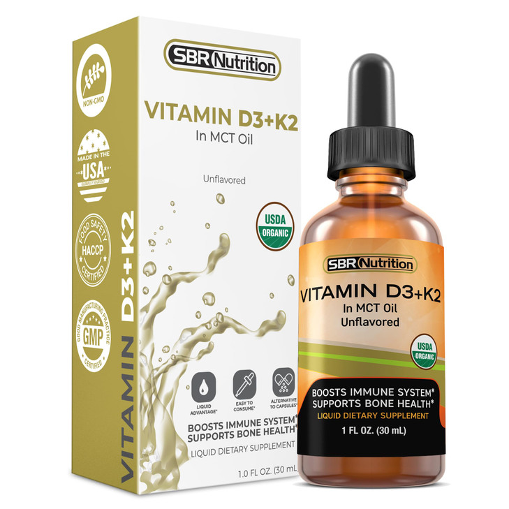SBR Nutrition MAX Absorption, Vitamin D3 + K2 (MK-7) Liquid Drops with MCT Oil