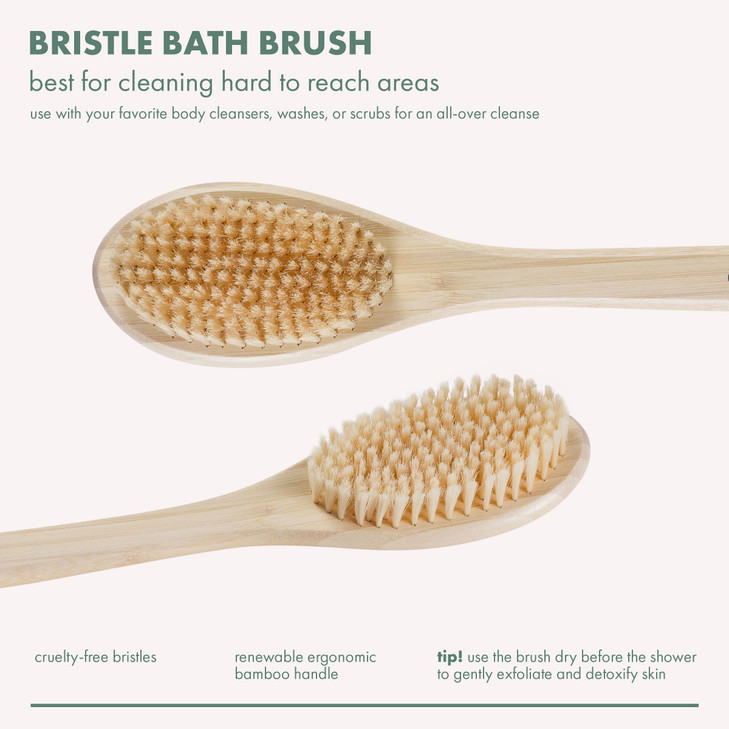 EcoTools Bath Bristle Brush, Bath Brush with Long Handle, Cleanse Back & Hard-to-Reach Areas, Eco Friendly Shower Brush for Exfoliating, Cruelty Free