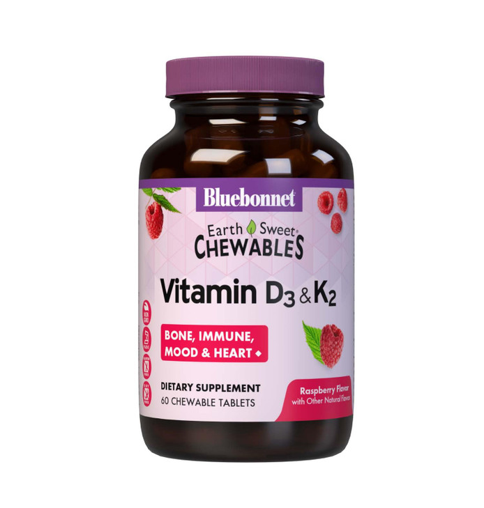 Bluebonnet Nutrition Vitamin D3 & K2 EarthSweet Chewable Tablets, for Immune