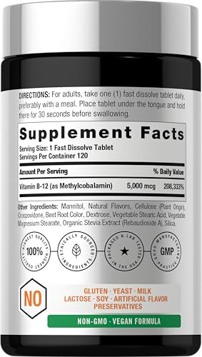 Horbäach B12 Vitamin 5000 mcg - 120 Fast Dissolve Tablets