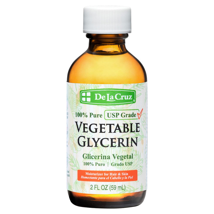 De La Cruz Vegetable Glycerin, Glass Bottle, 100% Pure Liquid Glycerine USP Grade for Hair, Skin and DIY Projects, 2 FL. OZ.