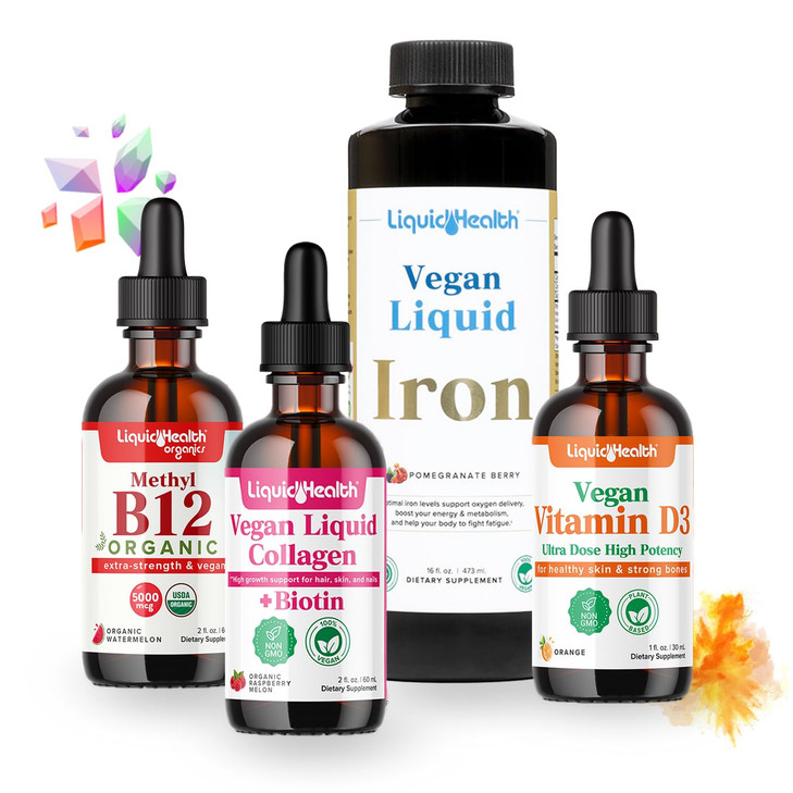 LIQUIDHEALTH Vegan Daily Essentials Vitamin Starter Kit with Organic Methyl B12