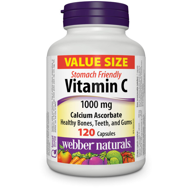 Webber Naturals Vitamin C Calcium Ascorbate 1000 mg · Stomach Friendly, 120