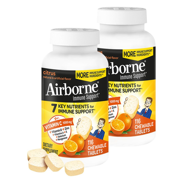 Airborne 1000mg Vitamin C + Zinc Immune Support Supplement Chewable Tablets