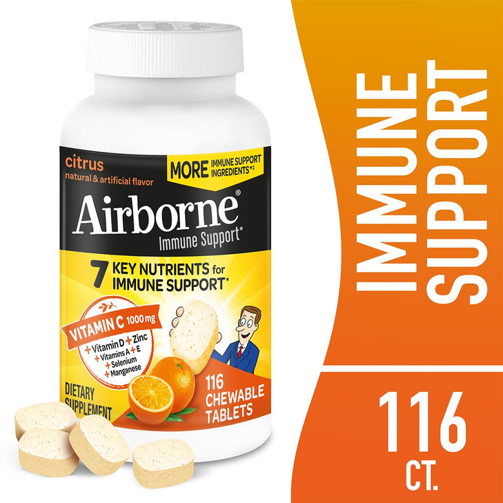 Airborne 1000mg Vitamin C + Zinc Immune Support Supplement Chewable Tablets