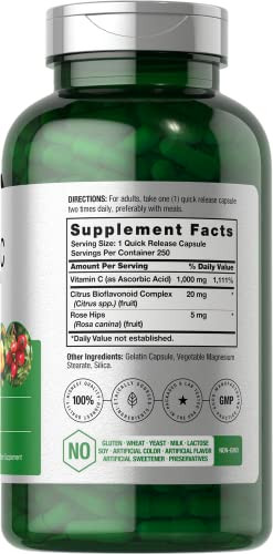 Horbäach Vitamin C 1000mg - 250 Capsules - with Bioflavonoids and Rose HIPS