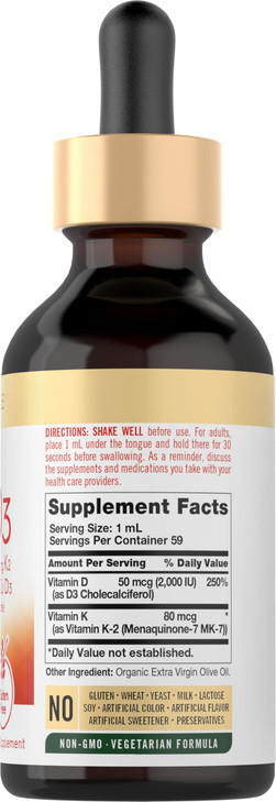 Carlyle Vitamin D3 K2 Liquid Drops - 2 Fl Oz - MK-7 Supplement