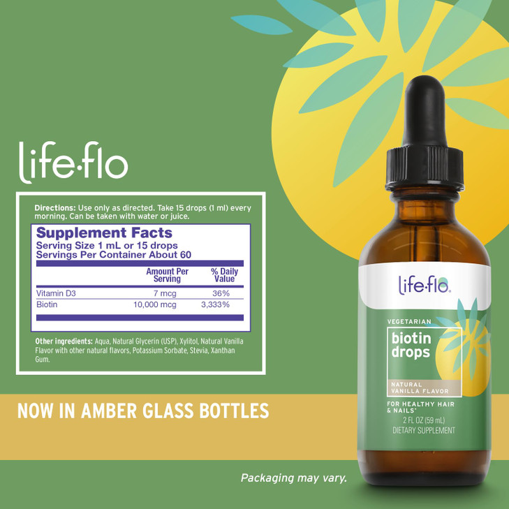 Life-Flo Biotin 10000mcg Drops with Vitamin D3, High Potency Liquid Biotin