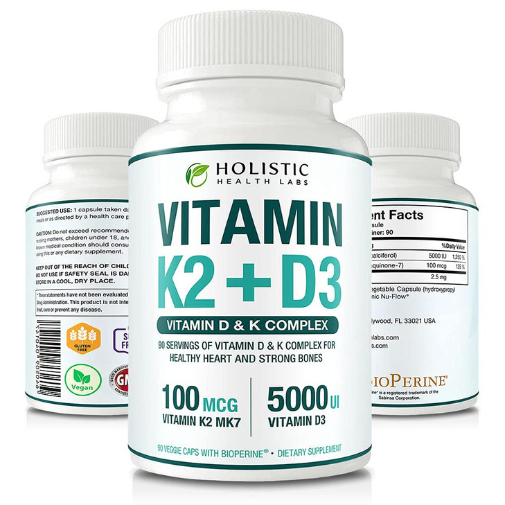 Max Absorption Vitamin K2 + D3 (5000IU) 90 Veggie Capsules From MK-7