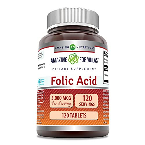 Amazing Formulas Folic Acid 5000 Mcg per Serving - Made in USA (1 Pack