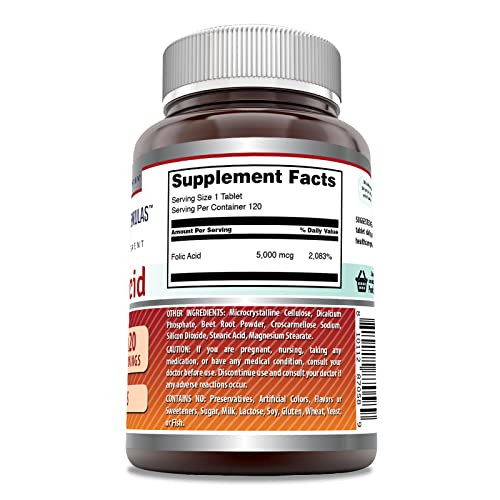 Amazing Formulas Folic Acid 5000 Mcg per Serving - Made in USA (1 Pack
