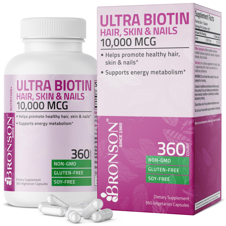 Bronson Ultra Biotin 10,000 Mcg Hair Skin and Nails Supplement, Non-GMO, 360