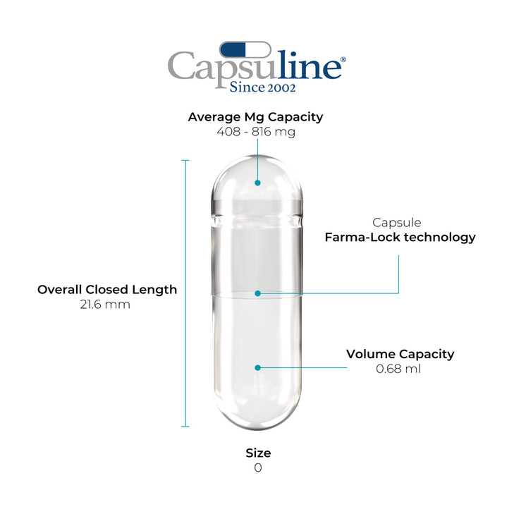 Capsuline Size 0 Empty Gelatin Capsules, Clear - 1000 Count