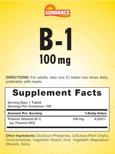 Sundance Vitamin B-1 - 100mg - 100 Tablets - Essential Vitamin Supplement
