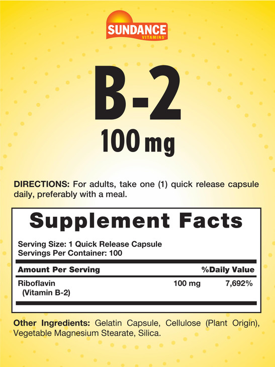Sundance Vitamin B-2 - 100mg - 100 Capsules - Essential Vitamin Supplement