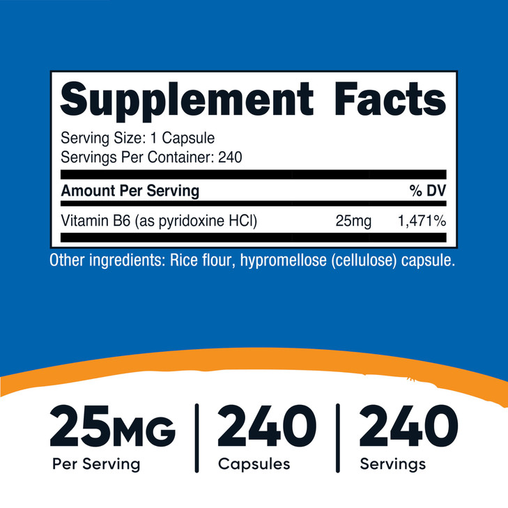Nutricost Vitamin B6 (Pyridoxine HCl) 25mg, 240 Capsules