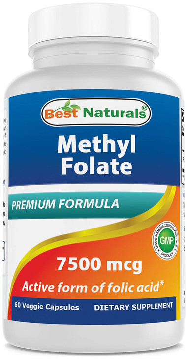 Best Naturals Methyl Folate 7500 mcg (7.5mg) (Most Bio-Available) Veggie Capsule