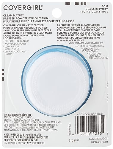 COVERGIRL Clean Matte Pressed Powder, Oil Control Powder, 1 container, .35 Fl Oz, Face Powder, Oil Free Loose Powder, Matte Finish, Lightweight, Shin
