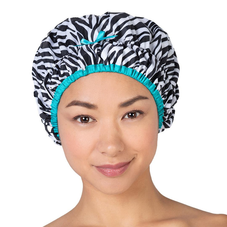 Reusable Shower & Bath Cap & Lined, Oversized Waterproof Shower Caps Large Designed for all Hair Lengths with PEVA Lining & Elastic Band Stretch Hem