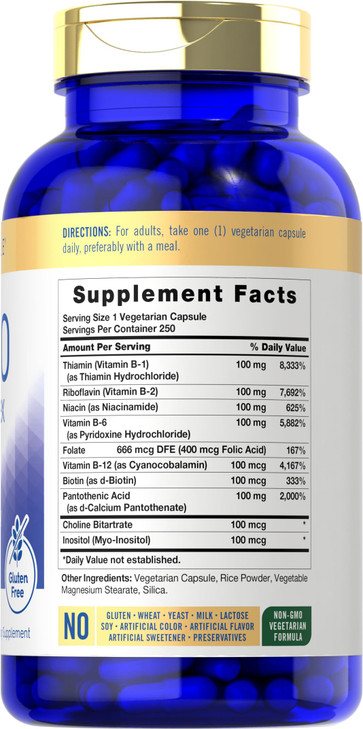 Carlyle B-100 Complex Vitamin | 250 Capsules | Non-GMO, Gluten Free Supplement