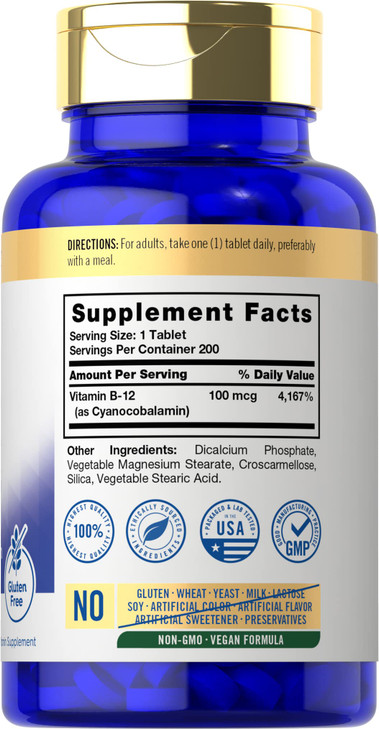 Carlyle Vitamin B12 100mcg - 200 Tablets - Essential Vitamin Supplement